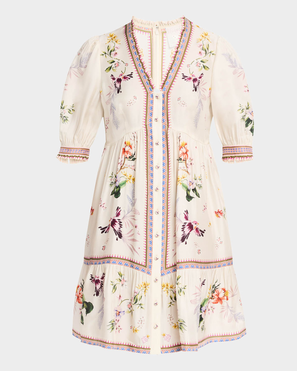 Loren Floral-Print Flounce Mini Dress